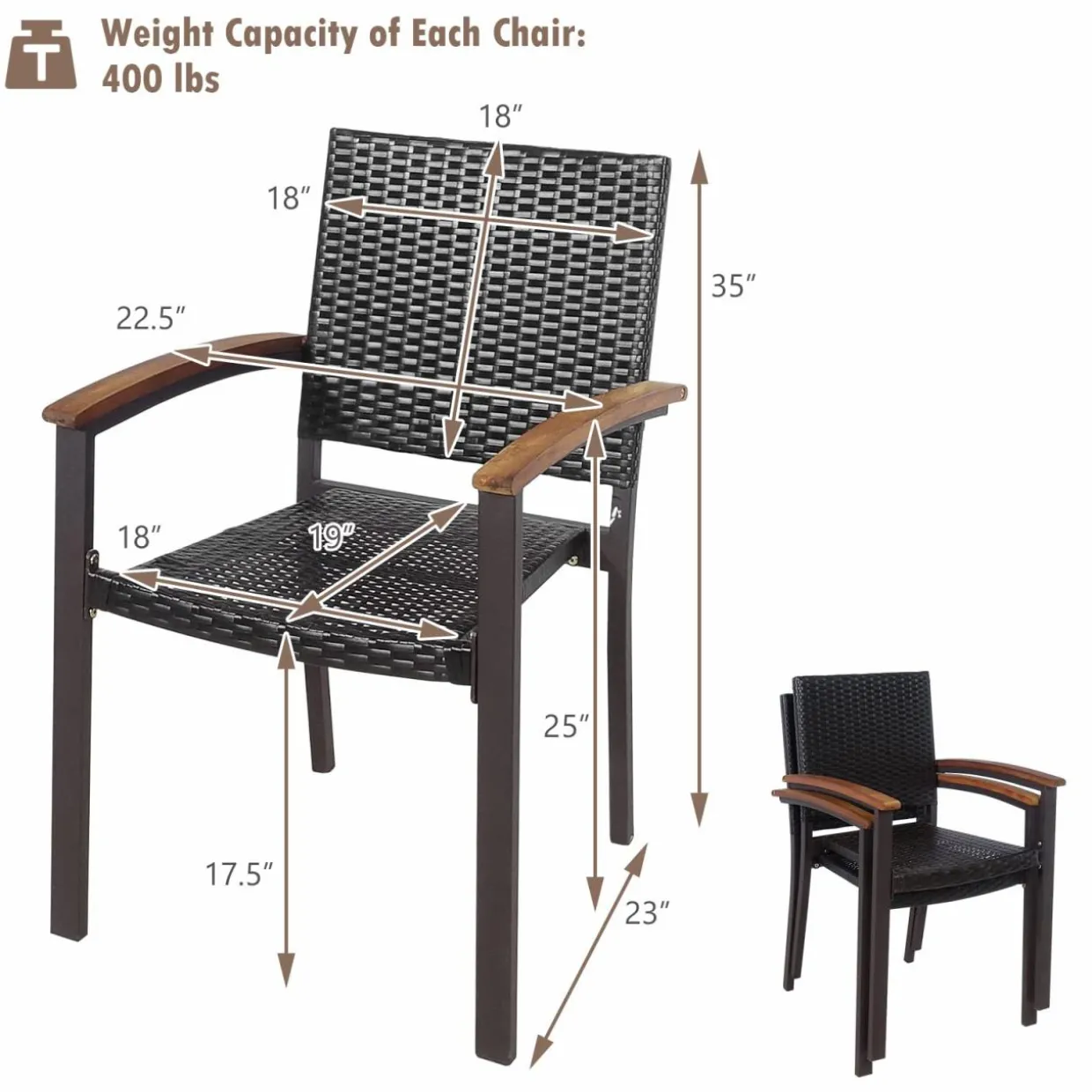 Tangkula 2 Pieces Outdoor PE Wicker Stackable Chairs
