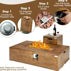 Tangkula 2 Pieces Outdoor Propane Fire Pit Table Set, Patiojoy 48 Inch Rustic 50,000 BTU Rectangular Gas Fire Pit Table