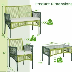 Tangkula 4 Pieces Outdoor Rattan Chair Set for Backyard, Poolside, Balcony