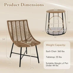 Tangkula 3 Pieces Outdoor Furniture Set with Pet House