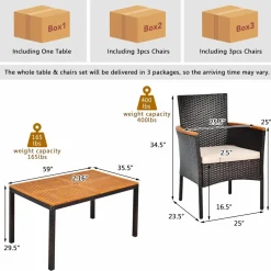 Tangkula 7 Pieces Outdoor Dining Set, Patiojoy Wicker Conversation Set