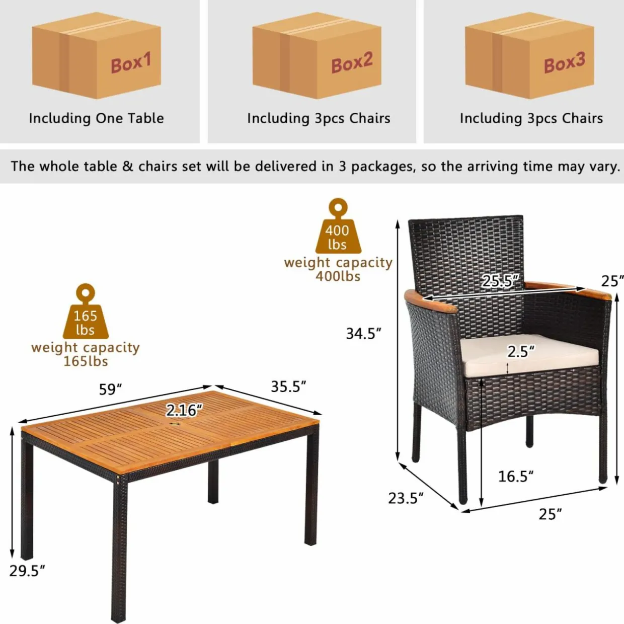 Tangkula 7 Pieces Outdoor Dining Set, Patiojoy Wicker Conversation Set
