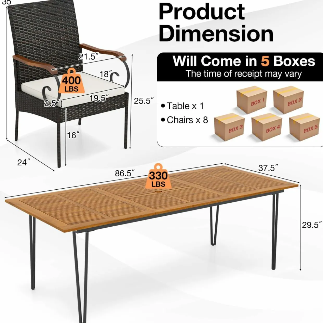 Tangkula 9 Pieces Outdoor Patio Dining Set