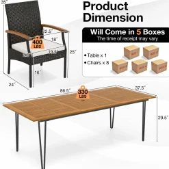 Tangkula 9 Pieces Outdoor Patio Dining Set