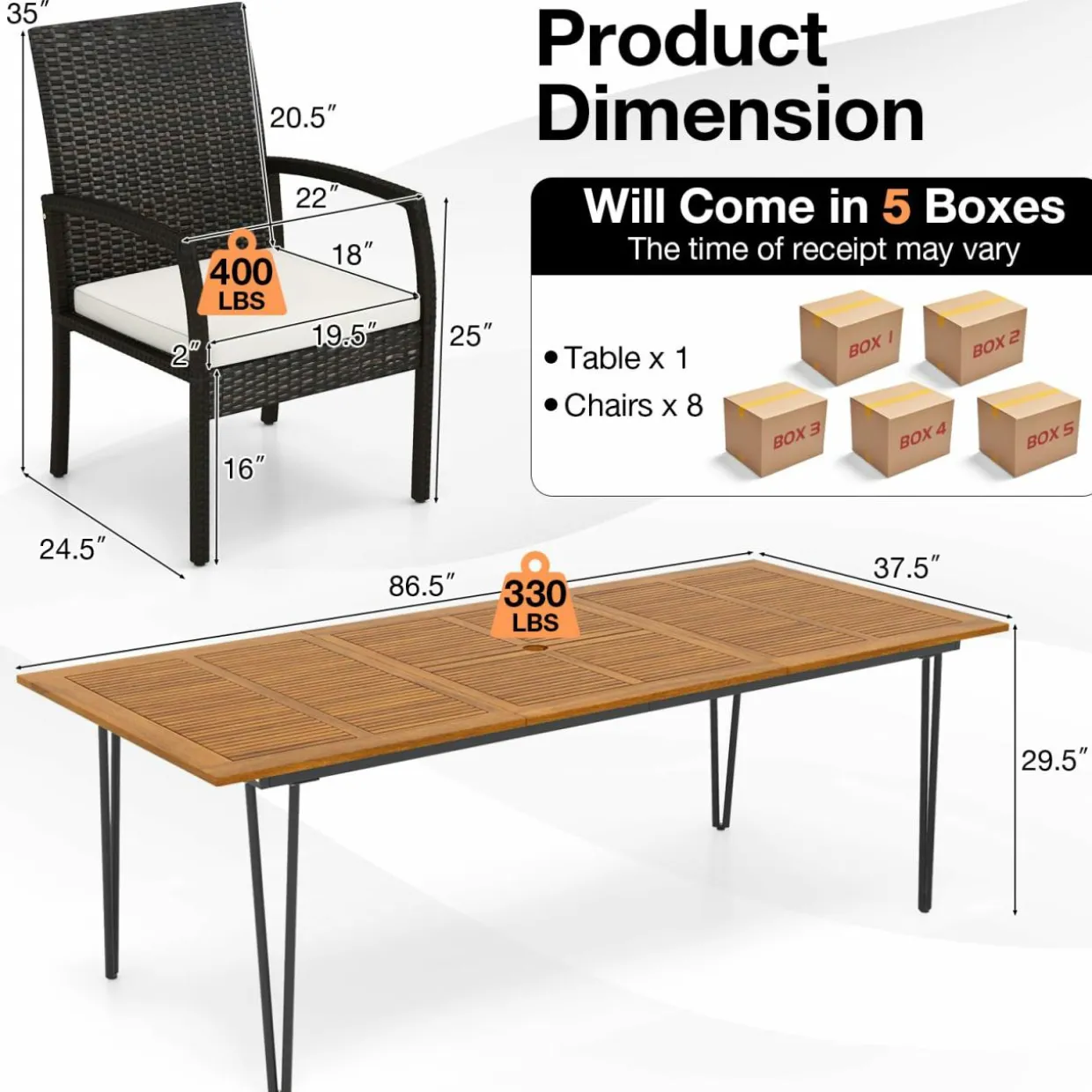 Tangkula 9 Pieces Outdoor Patio Dining Set