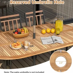 Tangkula 9 Pieces Outdoor Dining Set, Patio Furniture Set with Acacia Wood Top & Umbrella Hole, Metal Frame