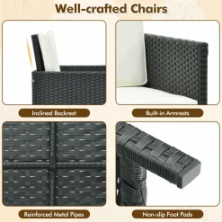 Tangkula 9 Pieces Outdoor Dining Furniture Set, Space-Saving Wicker Rattan Chairs & Tempered Glass Table with Ottomans