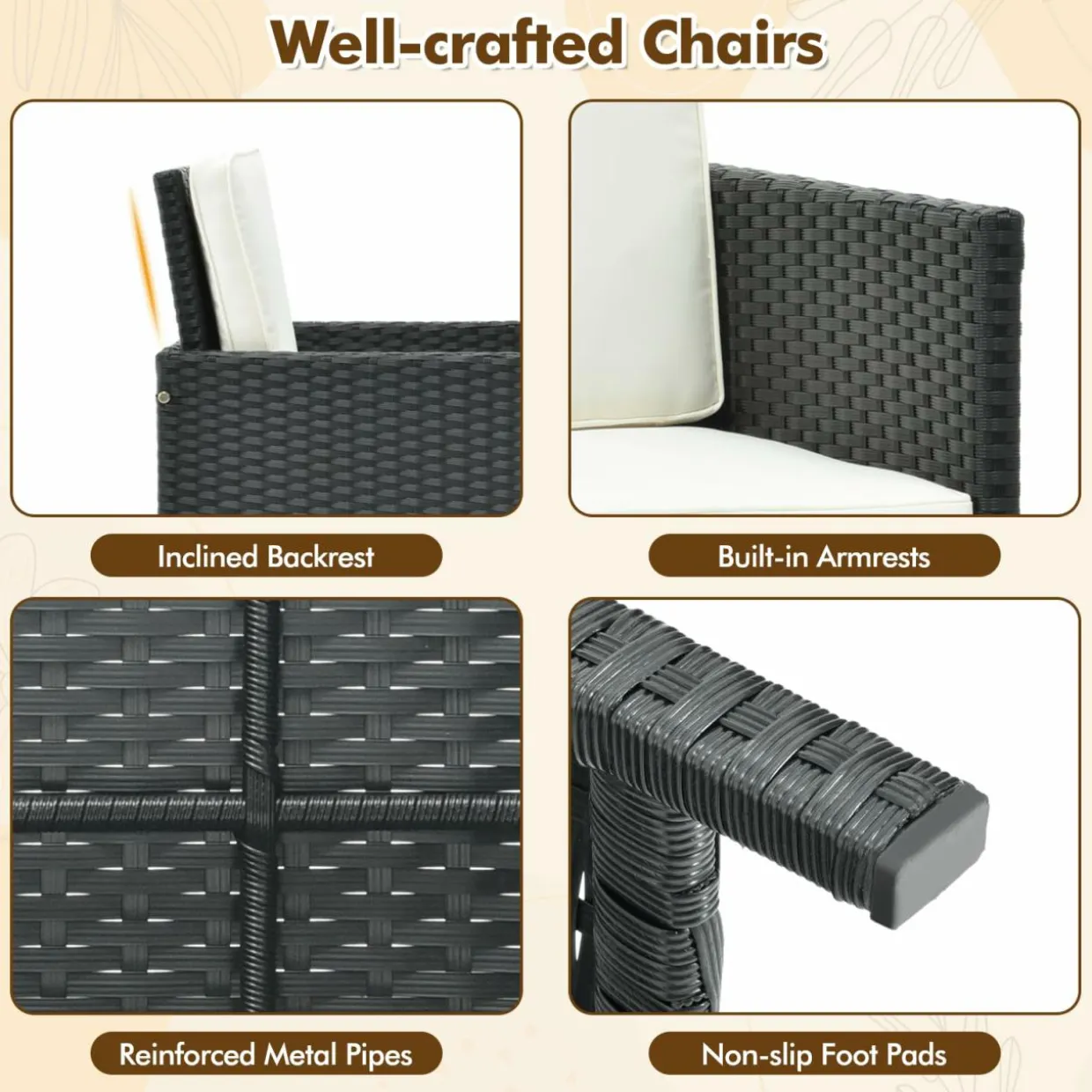 Tangkula 9 Pieces Outdoor Dining Furniture Set, Space-Saving Wicker Rattan Chairs & Tempered Glass Table with Ottomans