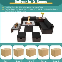 Tangkula 9 Pieces Outdoor Patio Furniture Set with 35-Inch Propane Fire Pit Table