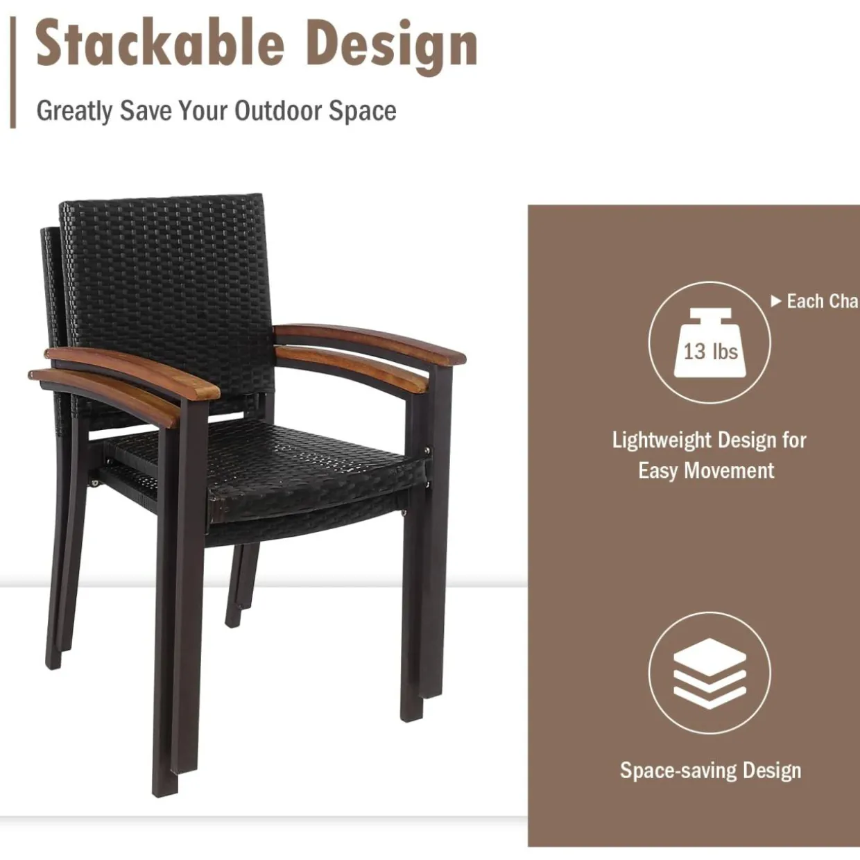 Tangkula 2 Pieces Outdoor PE Wicker Stackable Chairs