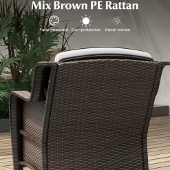 Tangkula 3 Pieces Outdoor Patio Furniture Set, Patiojoy PE Rattan Wicker Chairs with Cushions and Tempered Glass Coffee Table
