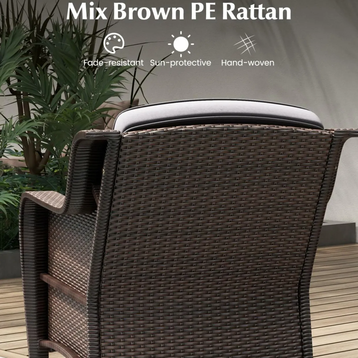 Tangkula 3 Pieces Outdoor Patio Furniture Set, Patiojoy PE Rattan Wicker Chairs with Cushions and Tempered Glass Coffee Table