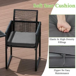 Tangkula 3 Pieces Outdoor Dining Set, Patio PE Rattan Furniture Set