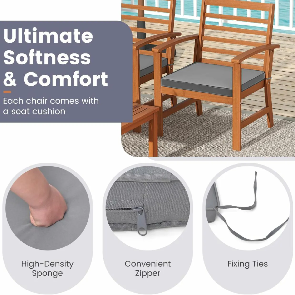 Tangkula 4 Pieces Outdoor Furniture Set, Acacia Wood Conversation Set w/Soft Seat Cushions