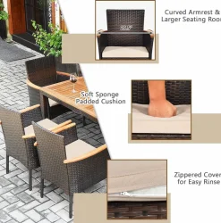 Tangkula 7 Pieces Outdoor Dining Set, Patiojoy Wicker Conversation Set