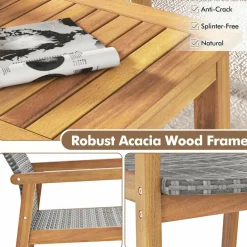 Tangkula 4 Pieces Outdoor Furniture Set, Acacia Wood Frame Sofa Set w/Rattan Seat & Back