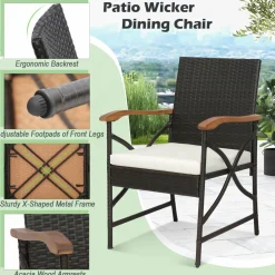 Tangkula 5 Pieces Outdoor Dining Set with Acacia Wood Table & 4 Wicker Rattan Armrest Chairs