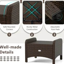Tangkula 2 Pieces Outdoor Patio PE Wicker Ottomans with Removable Cushions