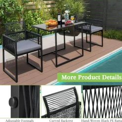 Tangkula 3 Pieces Outdoor Dining Set, Patio PE Rattan Furniture Set