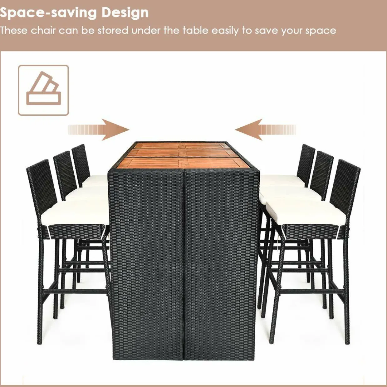 Tangkula 7 Pieces Outdoor Wicker Bar Set, Rattan Dining Set