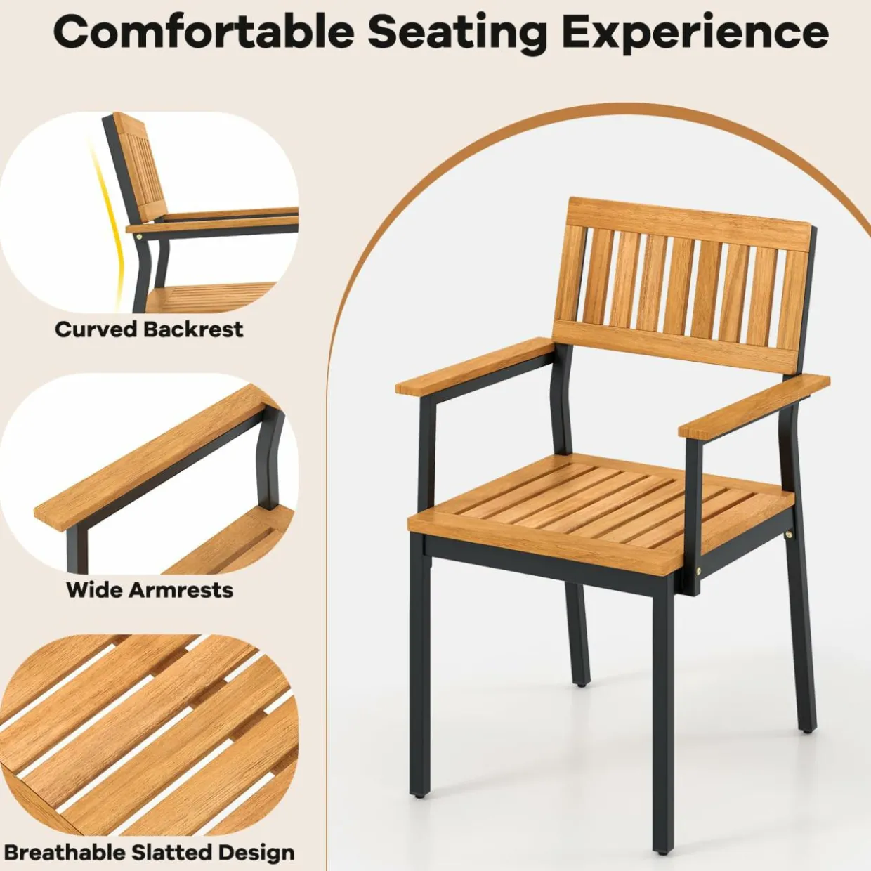 Tangkula 6 Pieces Outdoor Acacia Wood Dining Set, Patio Table and Chairs Set with Bench for 6-7 People