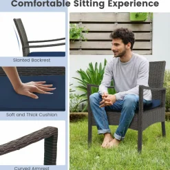 Tangkula 4 Pieces Outdoor Conversation Set, Patio PE Wicker Sofa with Tempered Glass Coffee Table