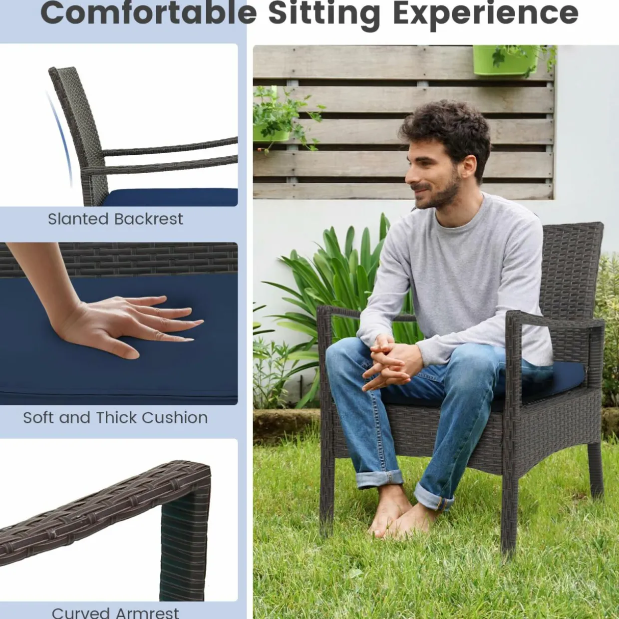 Tangkula 4 Pieces Outdoor Conversation Set, Patio PE Wicker Sofa with Tempered Glass Coffee Table