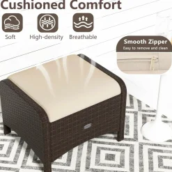 Tangkula 2 Pieces Outdoor Patio PE Wicker Ottomans with Removable Cushions
