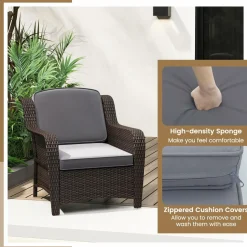 Tangkula 3 Pieces Outdoor Patio Furniture Set, Patiojoy PE Rattan Wicker Chairs with Cushions and Tempered Glass Coffee Table