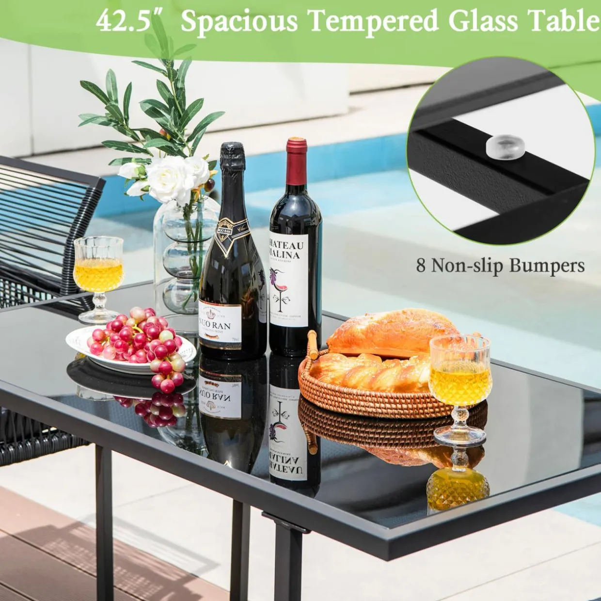 Tangkula 3 Pieces Outdoor Dining Set, Patio PE Rattan Furniture Set