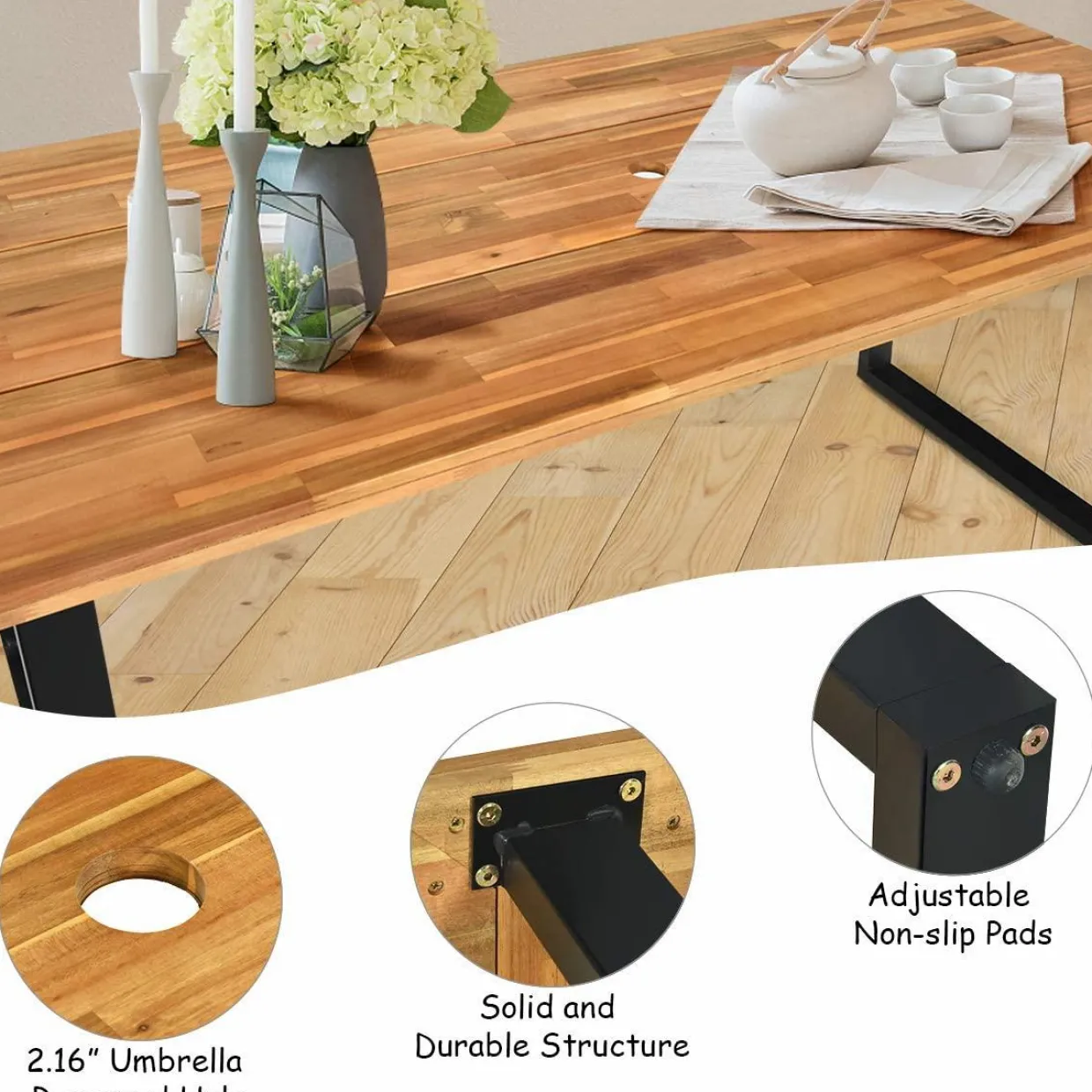Tangkula 7 Pieces Outdoor Patio Dining Set, Patiojoy Outdoor Conversation Set, Includes Large Acacia Wood Top Table