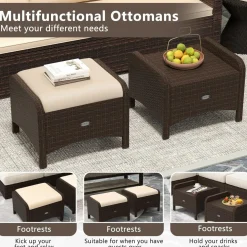 Tangkula 2 Pieces Outdoor Patio PE Wicker Ottomans with Removable Cushions