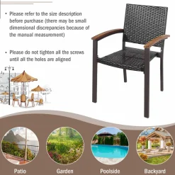 Tangkula 2 Pieces Outdoor PE Wicker Stackable Chairs