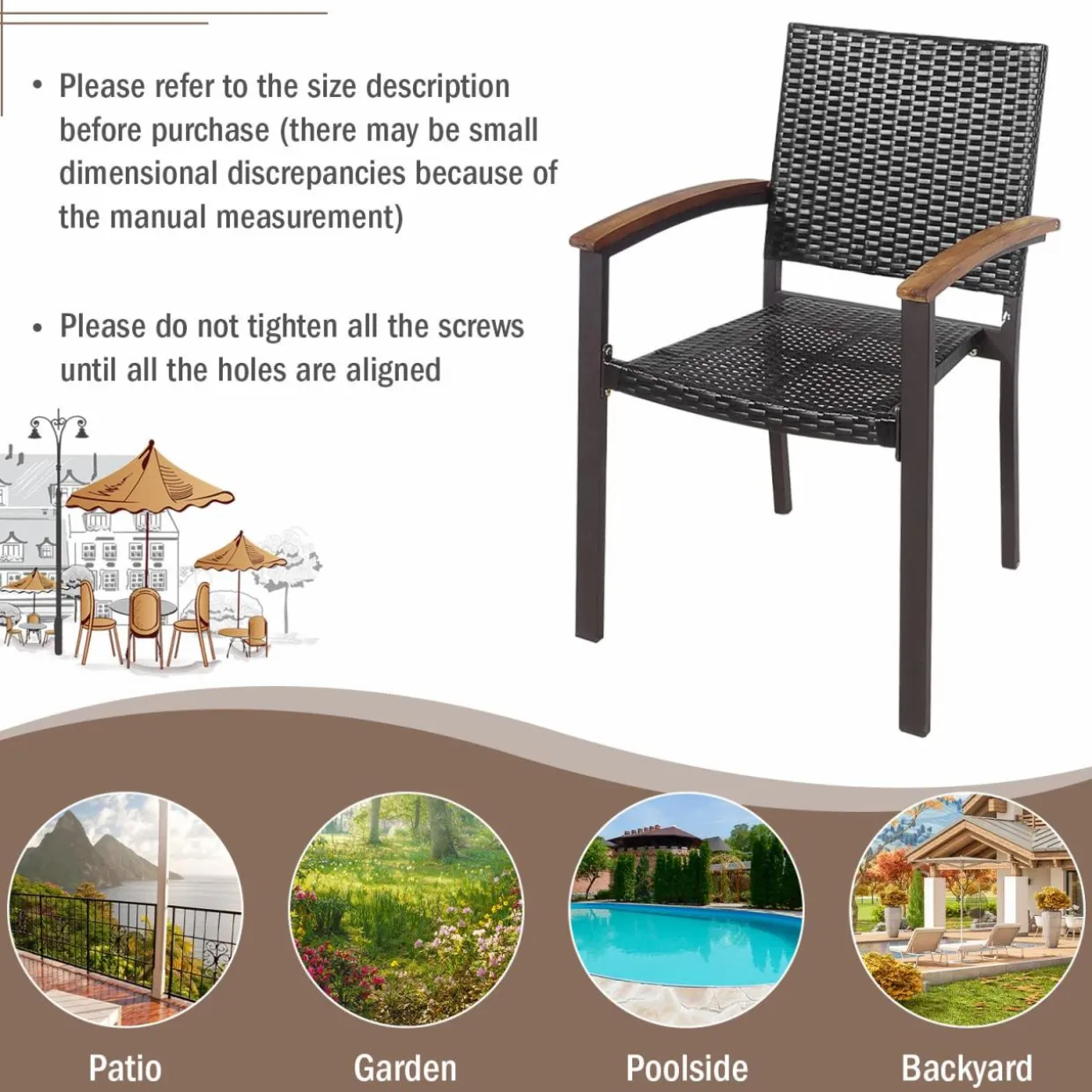 Tangkula 2 Pieces Outdoor PE Wicker Stackable Chairs