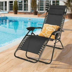 Tangkula 3 Pieces Outdoor Zero Gravity Chair Set, Folding Reclining Lounge Chair with Adjustable Backrest