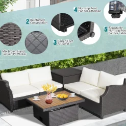Tangkula 7 Pieces Outdoor Hand-Woven PE Wicker Furniture Set