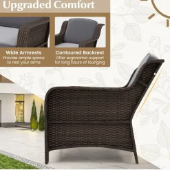 Tangkula 3 Pieces Outdoor Patio Furniture Set, Patiojoy PE Rattan Wicker Chairs with Cushions and Tempered Glass Coffee Table