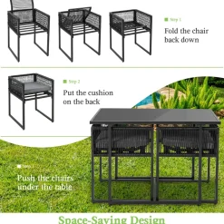 Tangkula 3 Pieces Outdoor Dining Set, Patio PE Rattan Furniture Set