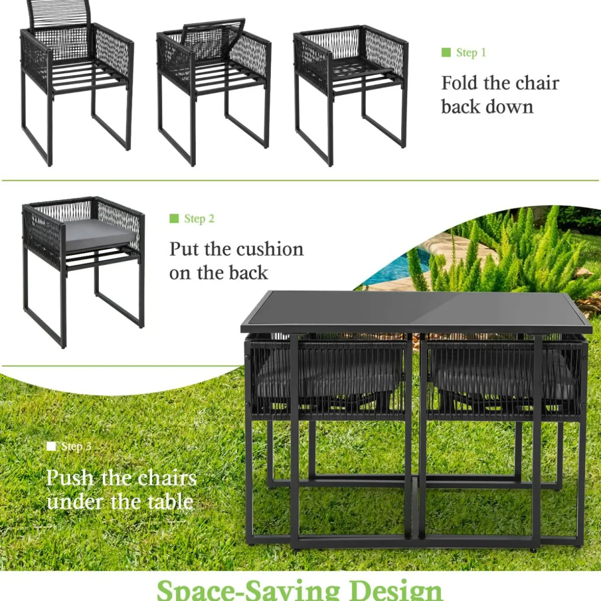 Tangkula 3 Pieces Outdoor Dining Set, Patio PE Rattan Furniture Set