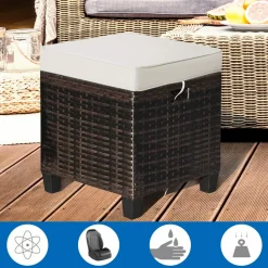 Tangkula 2 Pieces Outdoor Patio Ottoman, All Weather Rattan Wicker Ottoman Seat