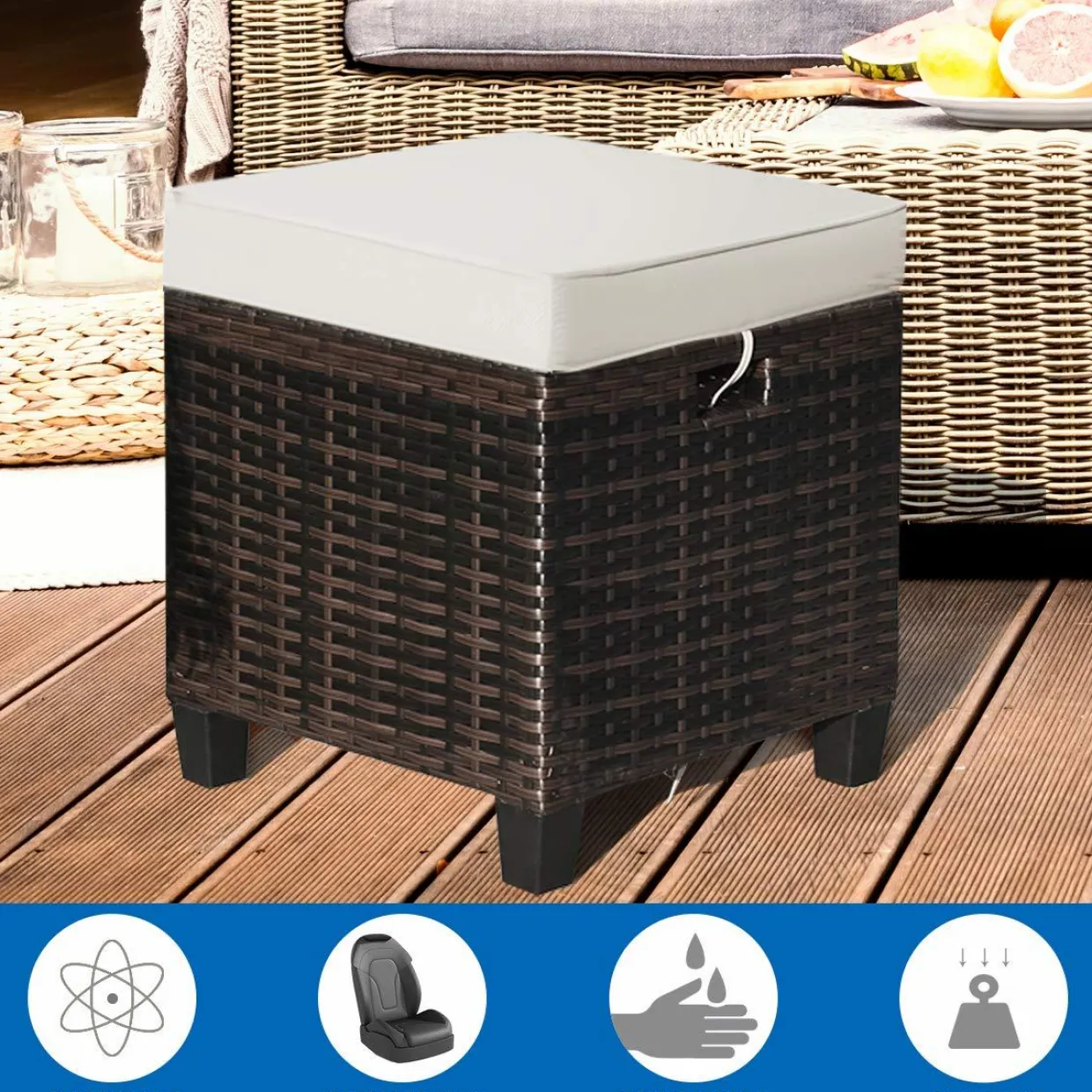 Tangkula 2 Pieces Outdoor Patio Ottoman, All Weather Rattan Wicker Ottoman Seat