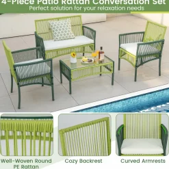 Tangkula 4 Pieces Outdoor Rattan Chair Set for Backyard, Poolside, Balcony