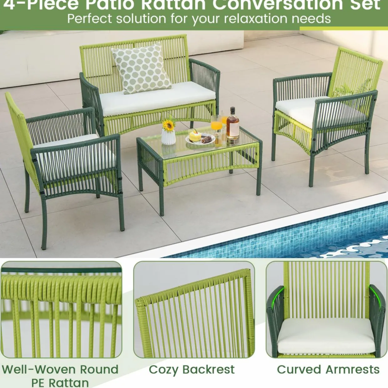Tangkula 4 Pieces Outdoor Rattan Chair Set for Backyard, Poolside, Balcony