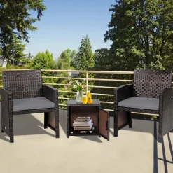 Tangkula 3 Pieces Outdoor PE Wicker Bistro Set with Waterproof Cover