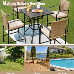 Tangkula 5 Pieces Outdoor Patio Bar Set, Rattan Bistro Set W/ 4 Wicker Bar Stools & 1 Bar Table
