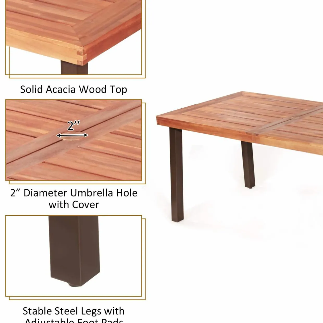 Tangkula 7 Pieces Outdoor Dining Set, Acacia Wood Patio Dining Table w/ 6 Cushioned Rattan Armrest Chairs