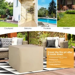 Tangkula 9 Pieces Outdoor PE Rattan Sectional Sofa with 35-Inch Gas Fire Pit Table