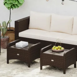 Tangkula 2 Pieces Outdoor Patio PE Wicker Ottomans with Removable Cushions