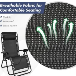 Tangkula 3 Pieces Outdoor Zero Gravity Chair Set, Folding Reclining Lounge Chair with Adjustable Backrest