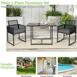 Tangkula 3 Pieces Outdoor Dining Set, Patio PE Rattan Furniture Set
